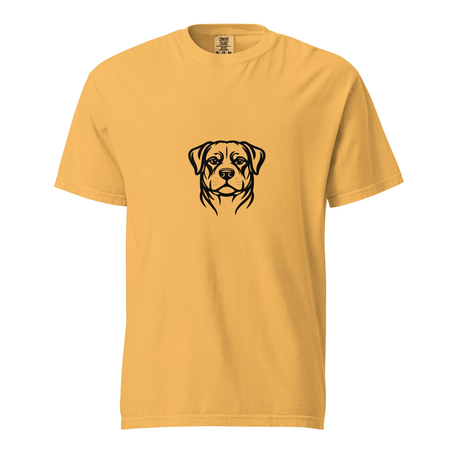 Unisex mustard heavyweight garment-dyed T-shirt with crew neck, front view, by wayward.biz, casual and durable apparel.