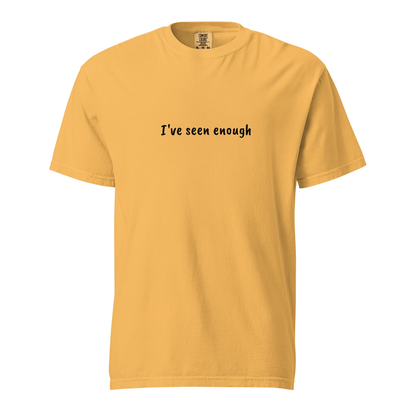 Unisex garment-dyed heavyweight mustard T-shirt from wayward.biz, front view showing soft fabric and relaxed fit.