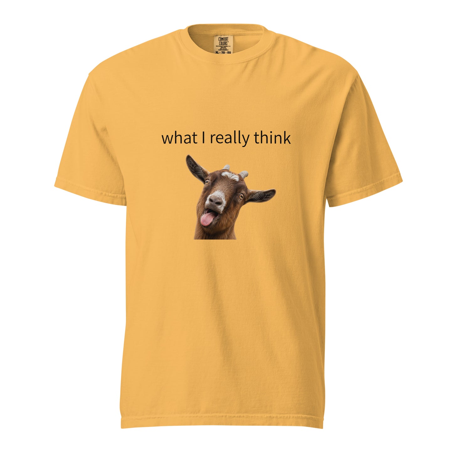 Unisex mustard garment-dyed heavyweight T-shirt from wayward.biz, front view showing soft fabric and casual fit.