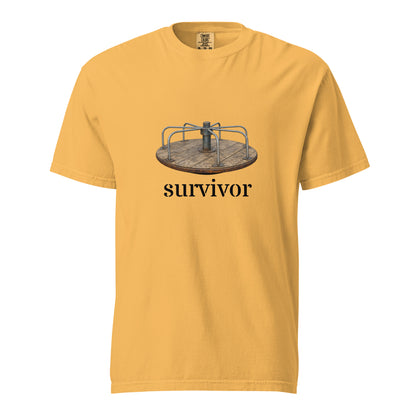 Unisex mustard heavyweight T-shirt with garment-dyed finish from Wayward.biz, front view showcasing soft fabric and simple design.