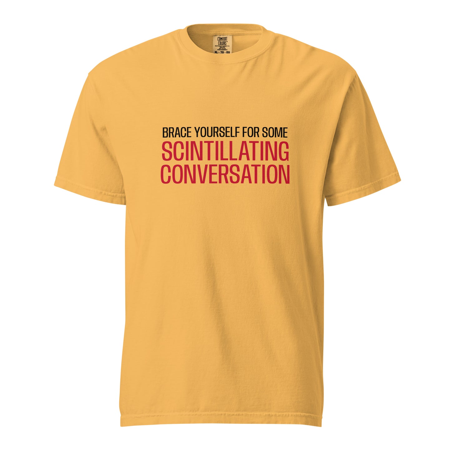 Unisex mustard heavyweight T-shirt by wayward.biz, garment-dyed for a soft, vibrant look, shown from the front.