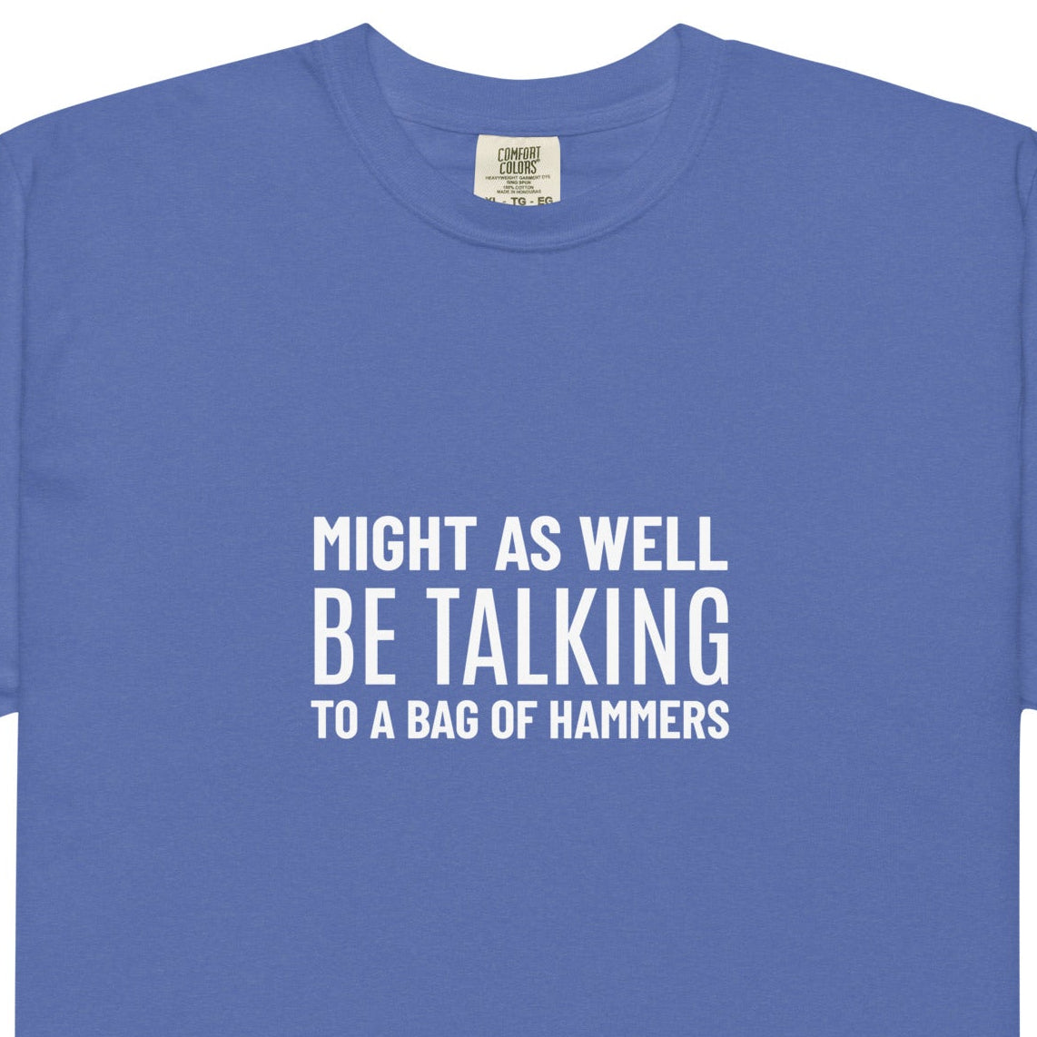 Unisex heavyweight garment-dyed T-shirt in mystic blue by wayward.biz, front view showing soft fabric and casual fit.