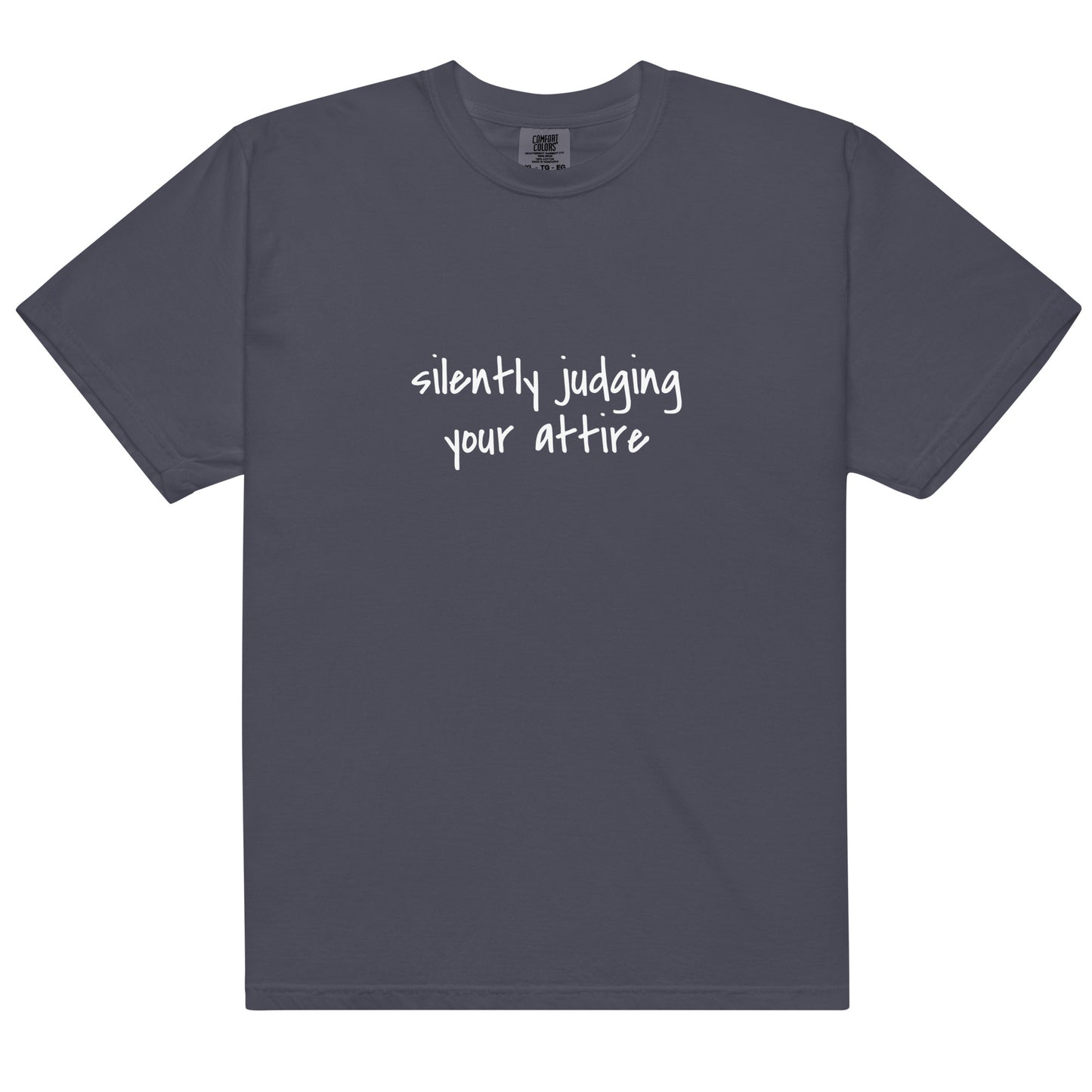 Unisex navy heavyweight garment-dyed T-shirt from wayward.biz, front view showing soft fabric and classic fit.