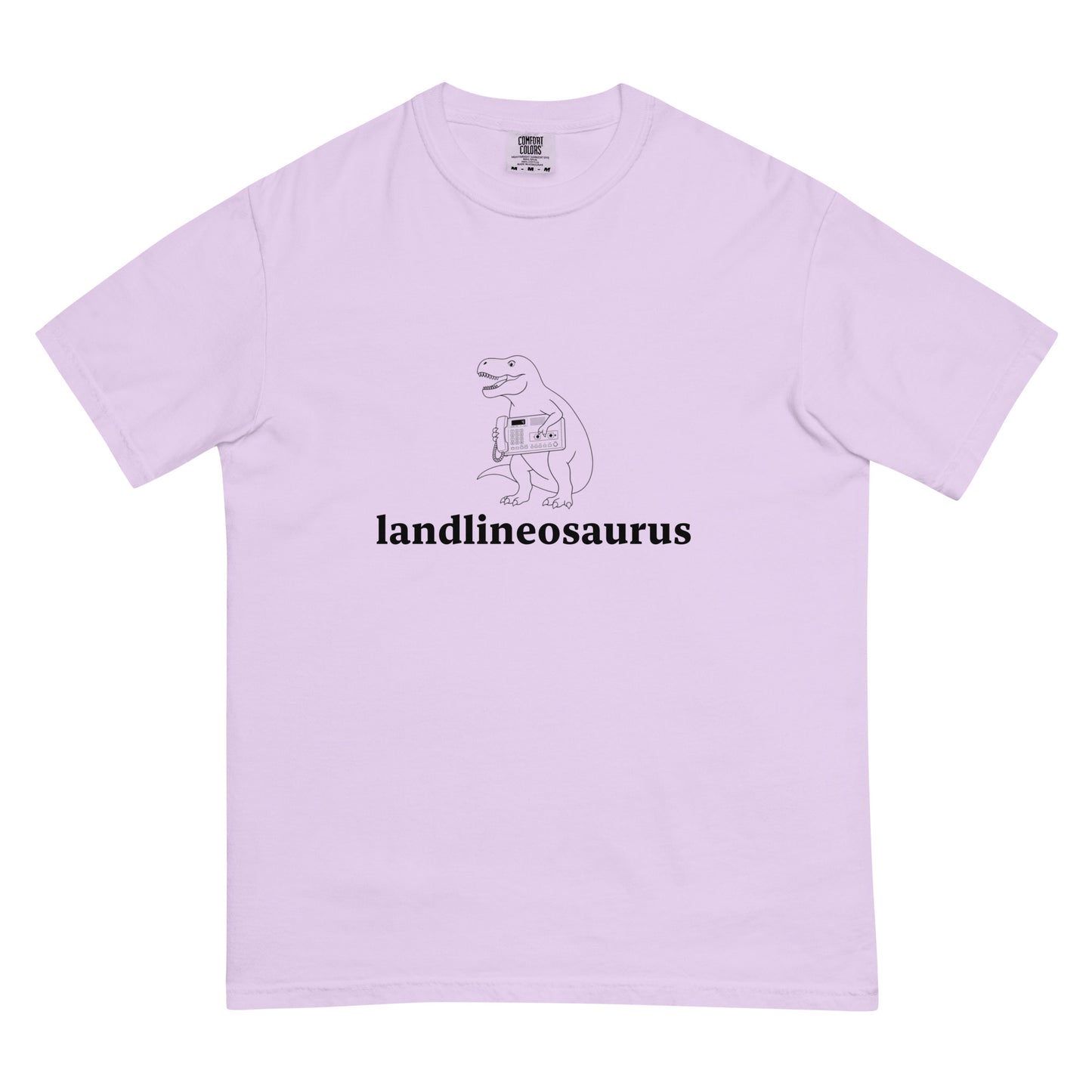 Unisex Landlineosaurus heavyweight garment-dyed T-shirt in orchid color, front view showcasing soft fabric and relaxed fit.