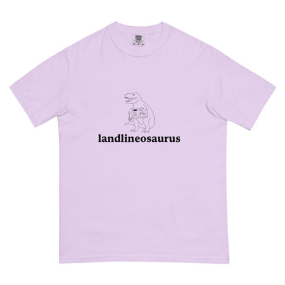 Unisex Landlineosaurus heavyweight garment-dyed T-shirt in orchid color, front view showcasing soft fabric and relaxed fit.