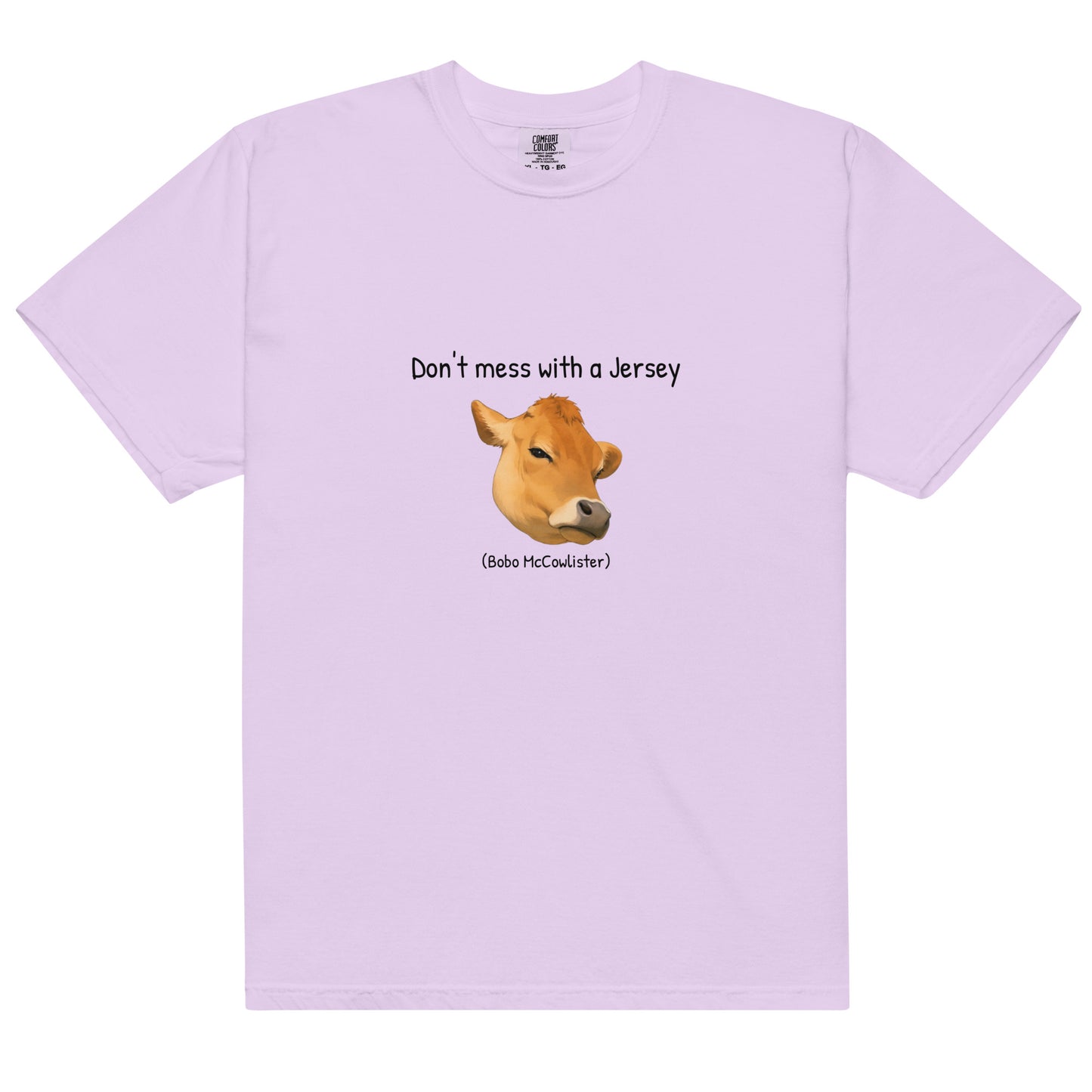 Unisex jersey garment-dyed heavyweight t-shirt in orchid color, front view, showcasing soft fabric and relaxed fit.
