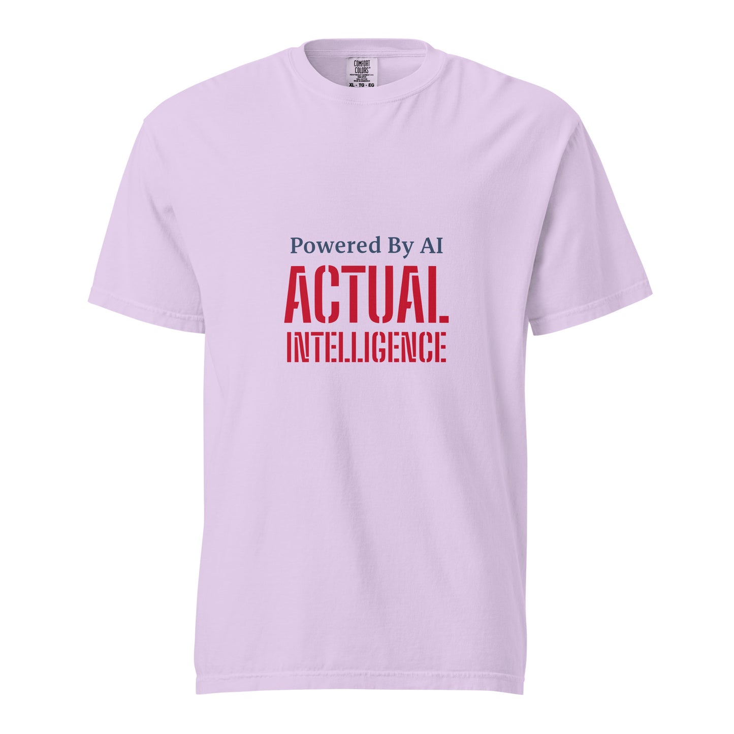 Unisex garment-dyed heavyweight AI-powered Actual Intelligence T-shirt in orchid color, front view showing soft fabric and casual fit.
