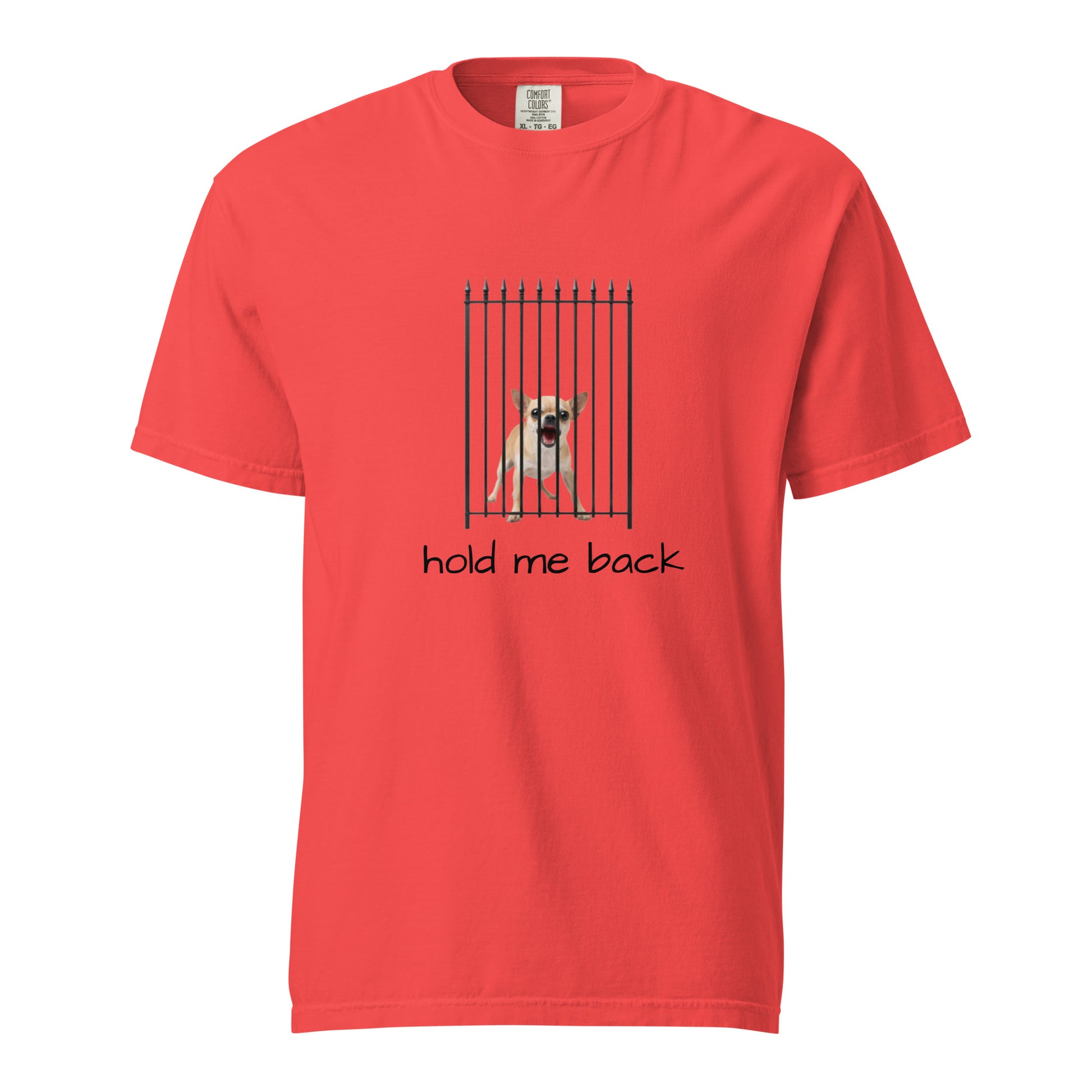 Unisex garment-dyed heavyweight T-shirt in paprika color with a front design, by wayward.biz.