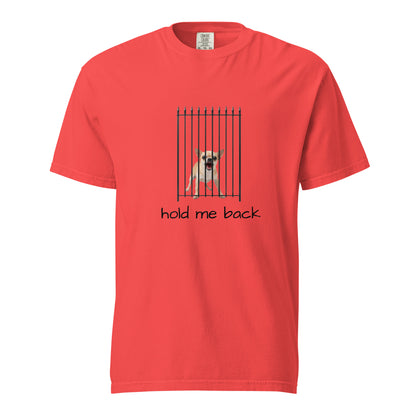 Unisex garment-dyed heavyweight T-shirt in paprika color with a front design, by wayward.biz.
