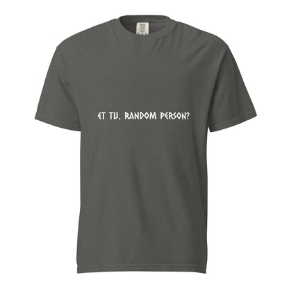 Unisex garment-dyed heavyweight T-shirt by wayward.biz in dark pepper color, shown from the front.