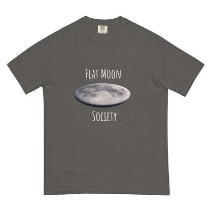 Unisex garment-dyed heavyweight T-shirt by Flat Moon Society in dark pepper color, shown from the front.