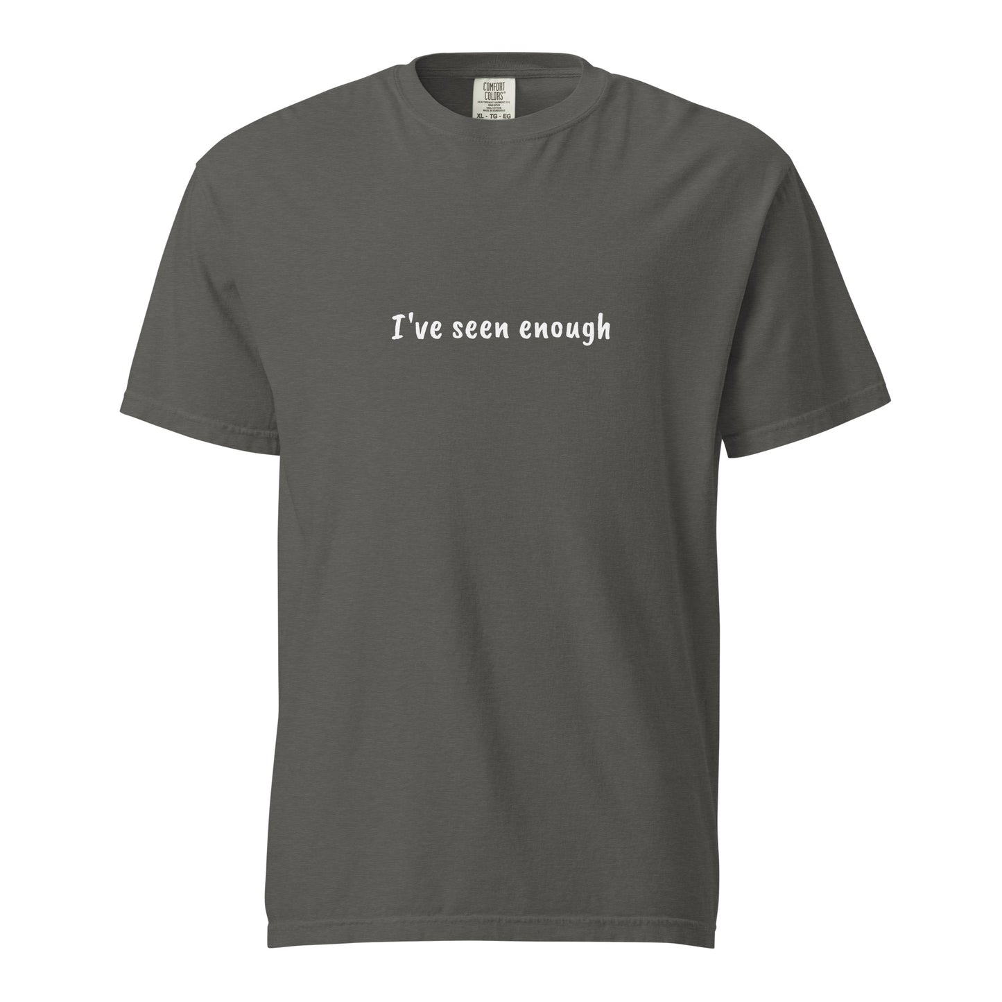 Unisex garment-dyed heavyweight T-shirt in dark pepper color by wayward.biz, front view showing soft fabric and relaxed fit.