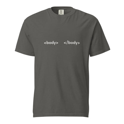 Unisex garment-dyed heavyweight T-shirt by Wayward.biz in pepper color, front view showing soft, durable fabric and classic fit.