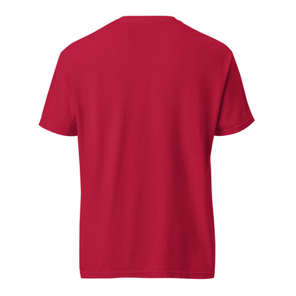 Unisex red heavyweight T-shirt with "Old enough to remember" graphic, garment-dyed for a soft, vintage look.