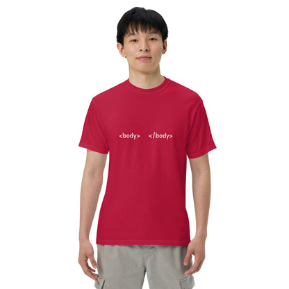 Unisex garment-dyed heavyweight T-shirt in red, featuring a classic fit and durable fabric, from wayward.biz.