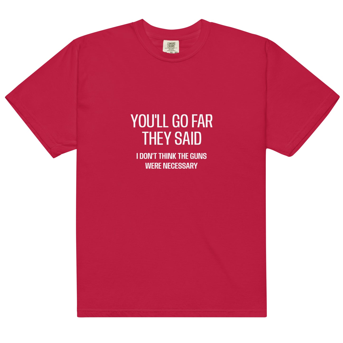 Unisex garment-dyed heavyweight red T-shirt by wayward.biz, front view showing soft fabric and classic fit.