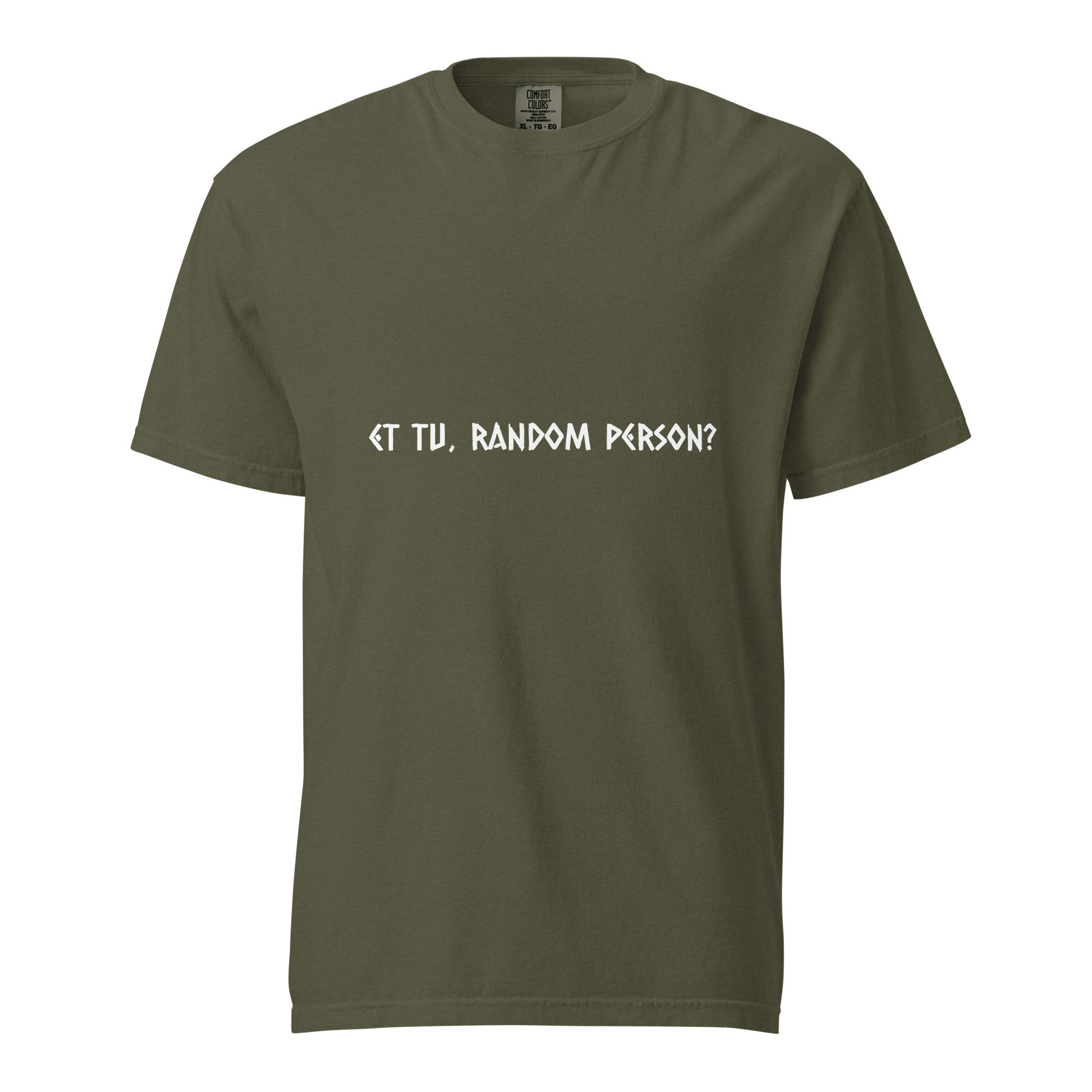 Unisex garment-dyed heavyweight dark T-shirt by wayward.biz, shown in sage color with front view.