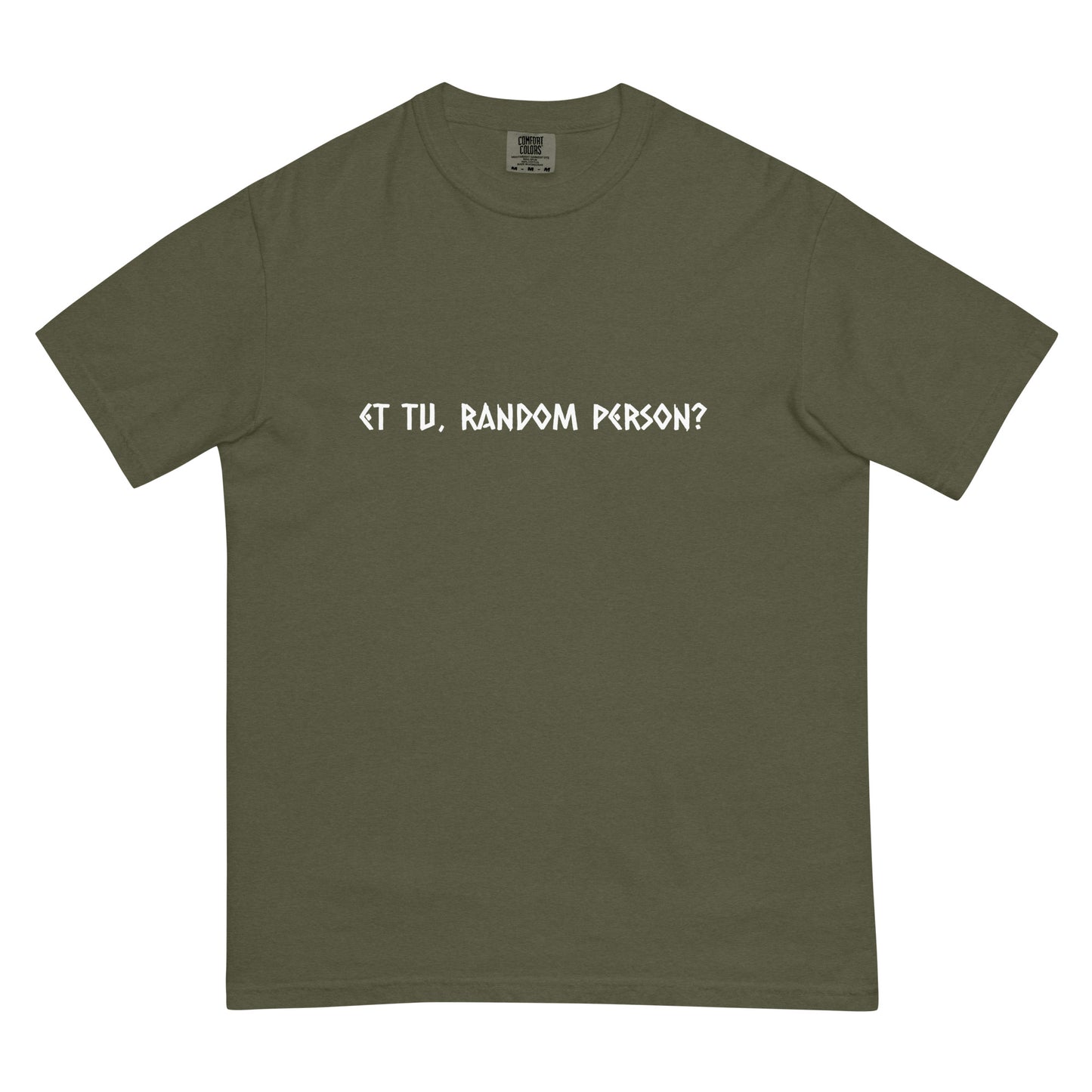 Unisex garment-dyed heavyweight T-shirt in dark sage with a front design, from wayward.biz, casual and comfortable fit.