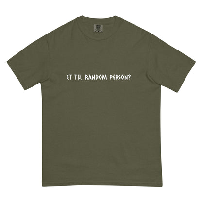Unisex garment-dyed heavyweight T-shirt in dark sage with a front design, from wayward.biz, casual and comfortable fit.