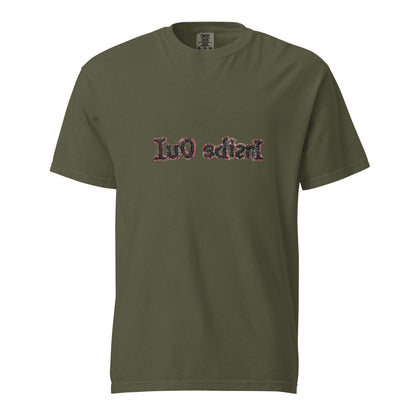 Unisex "Inside Out" garment-dyed heavyweight T-shirt from wayward.biz in sage, front view showing soft fabric and classic fit.