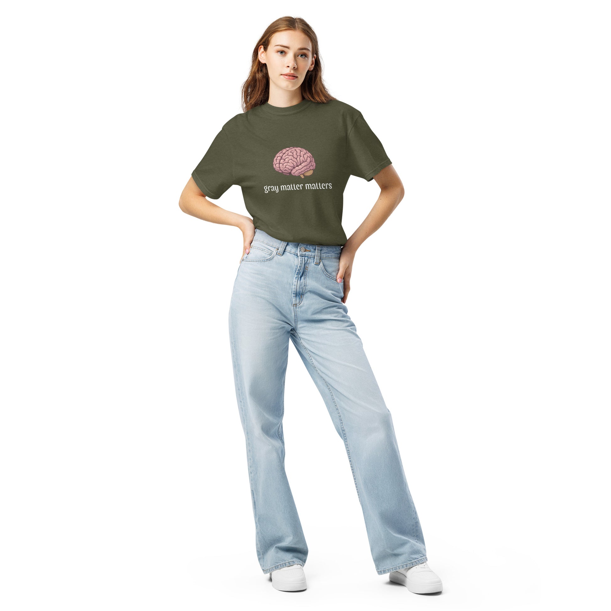 Gray Matter Matters unisex garment-dyed heavyweight T-shirt in dark gray, front view showcasing a casual, comfortable fit.