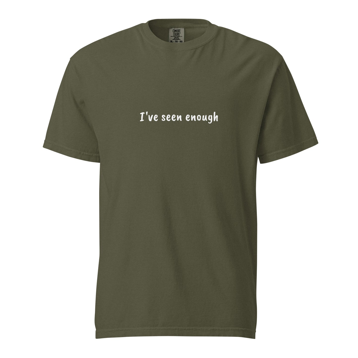 Unisex garment-dyed heavyweight T-shirt from wayward.biz in dark sage color, front view, soft fabric with a relaxed fit.