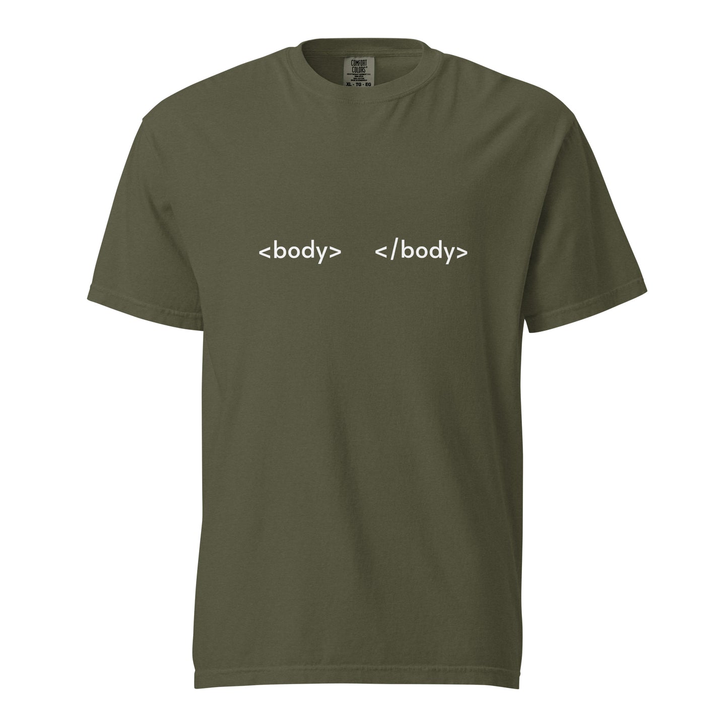 Unisex garment-dyed heavyweight T-shirt in sage color by wayward.biz, front view showcasing durable fabric and relaxed fit.