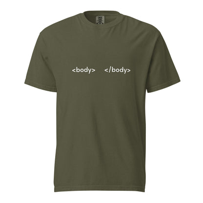 Unisex garment-dyed heavyweight T-shirt in sage color by wayward.biz, front view showcasing durable fabric and relaxed fit.