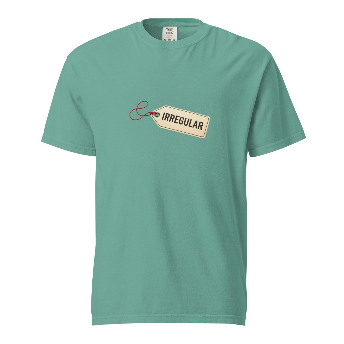 Unisex garment-dyed heavyweight T-shirt in seafoam color with a front view, made by wayward.biz.