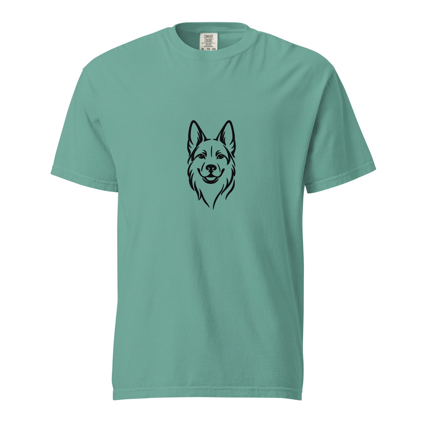 German Shepherd unisex garment-dyed heavyweight T-shirt in seafoam color, front view showcasing soft, durable fabric.