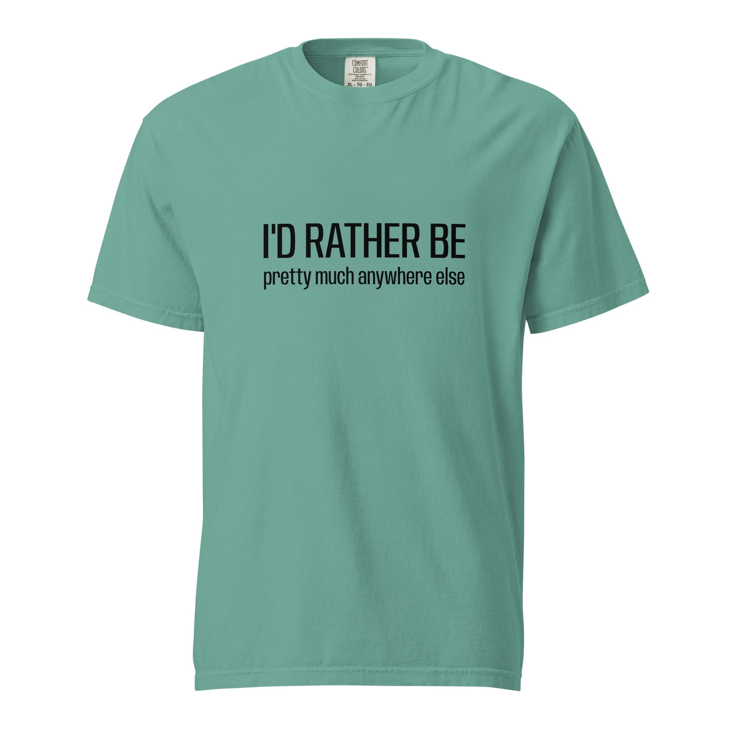 Unisex garment-dyed heavyweight T-shirt by wayward.biz in seafoam color, front view showing relaxed fit and soft fabric texture.