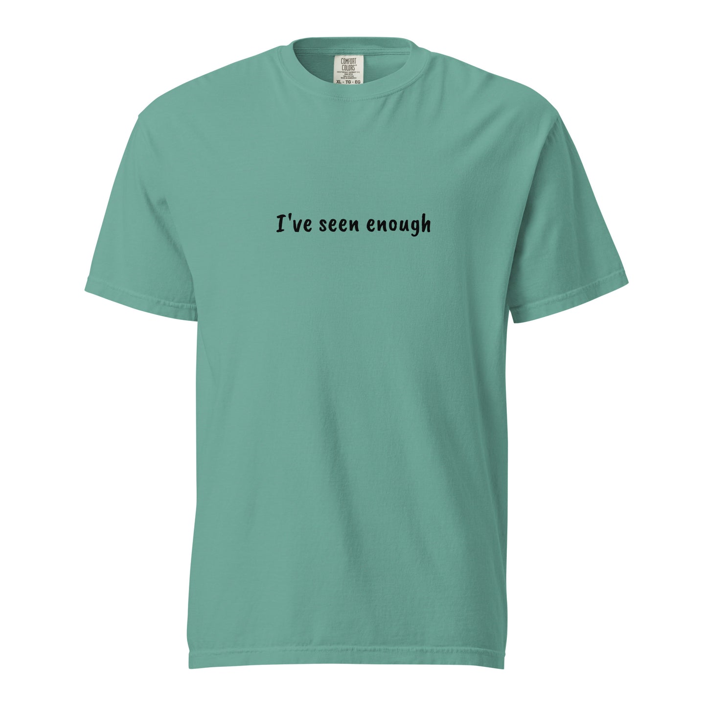 Unisex garment-dyed heavyweight T-shirt in seafoam color, front view showcasing soft fabric and casual fit.