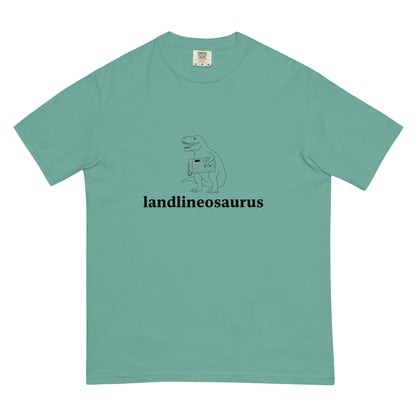 Seafoam Landlineosaurus unisex heavyweight garment-dyed T-shirt by wayward.biz, front view showing soft fabric and relaxed fit.