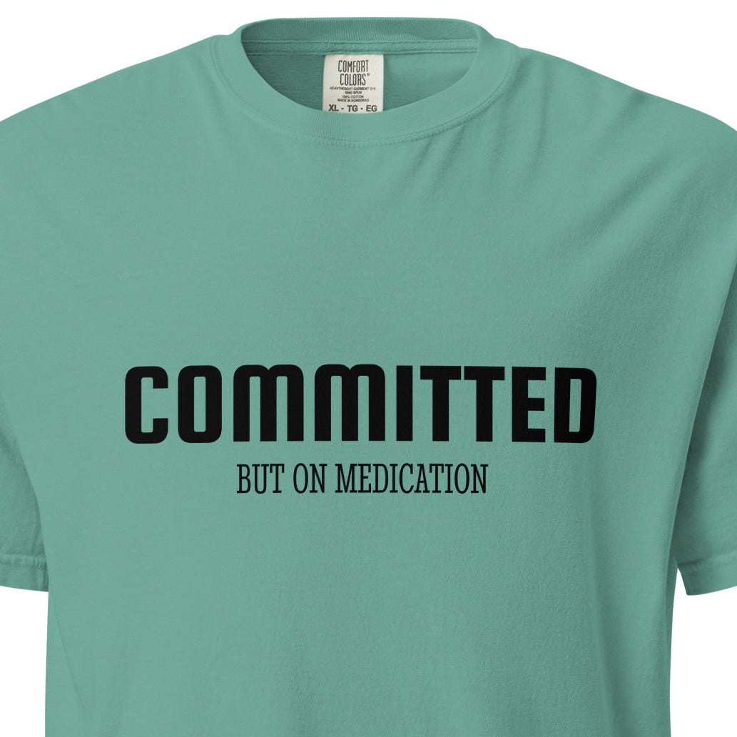 Unisex garment-dyed heavyweight T-shirt by Wayward.biz in seafoam color, front view showing soft fabric texture and relaxed fit.