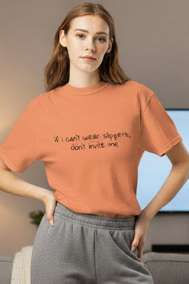 Unisex garment-dyed heavyweight terracotta t-shirt with printed text, casual fit, front view, by wayward.biz.