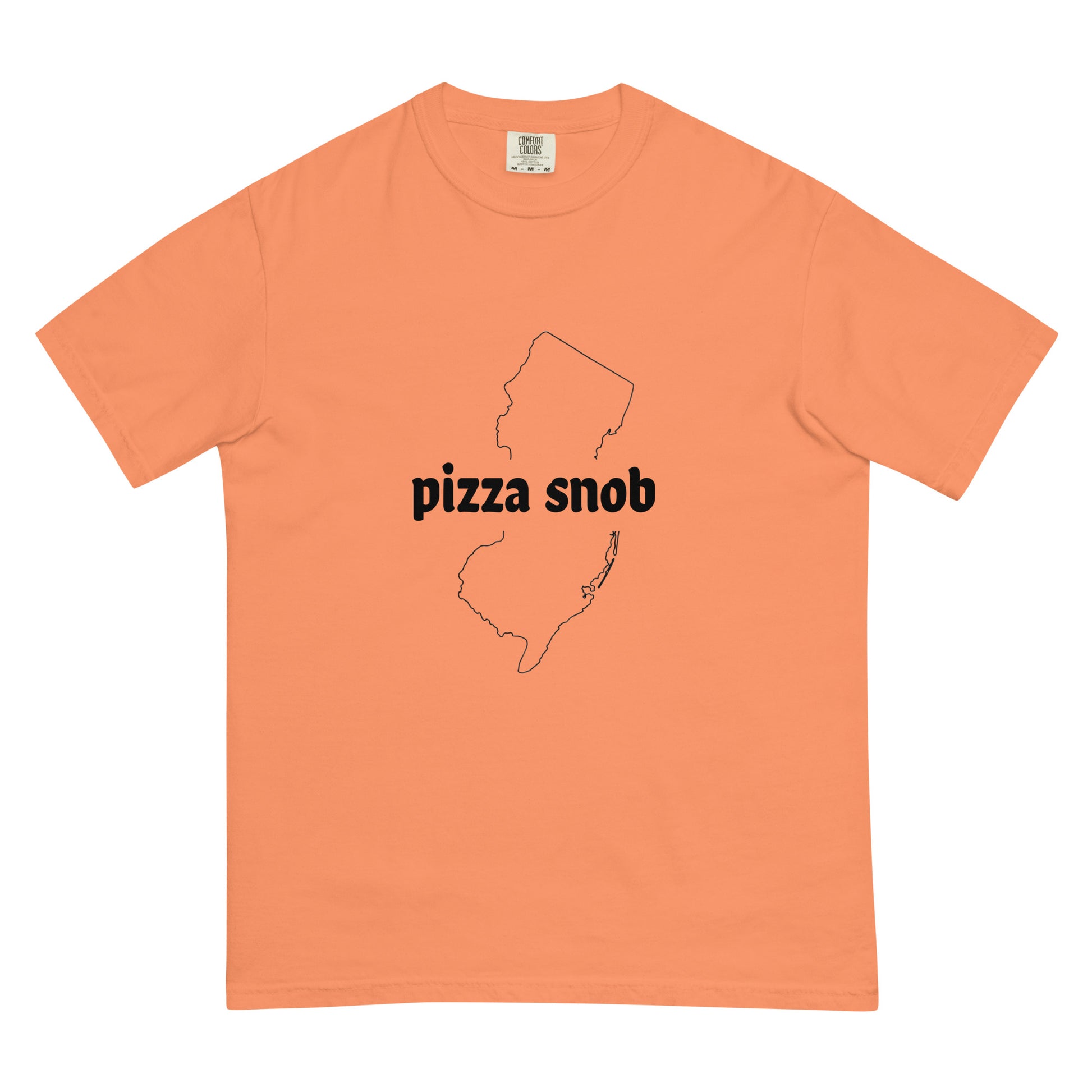 Unisex garment-dyed heavyweight terracotta T-shirt by Pizza Snob, featuring a relaxed fit and soft fabric.