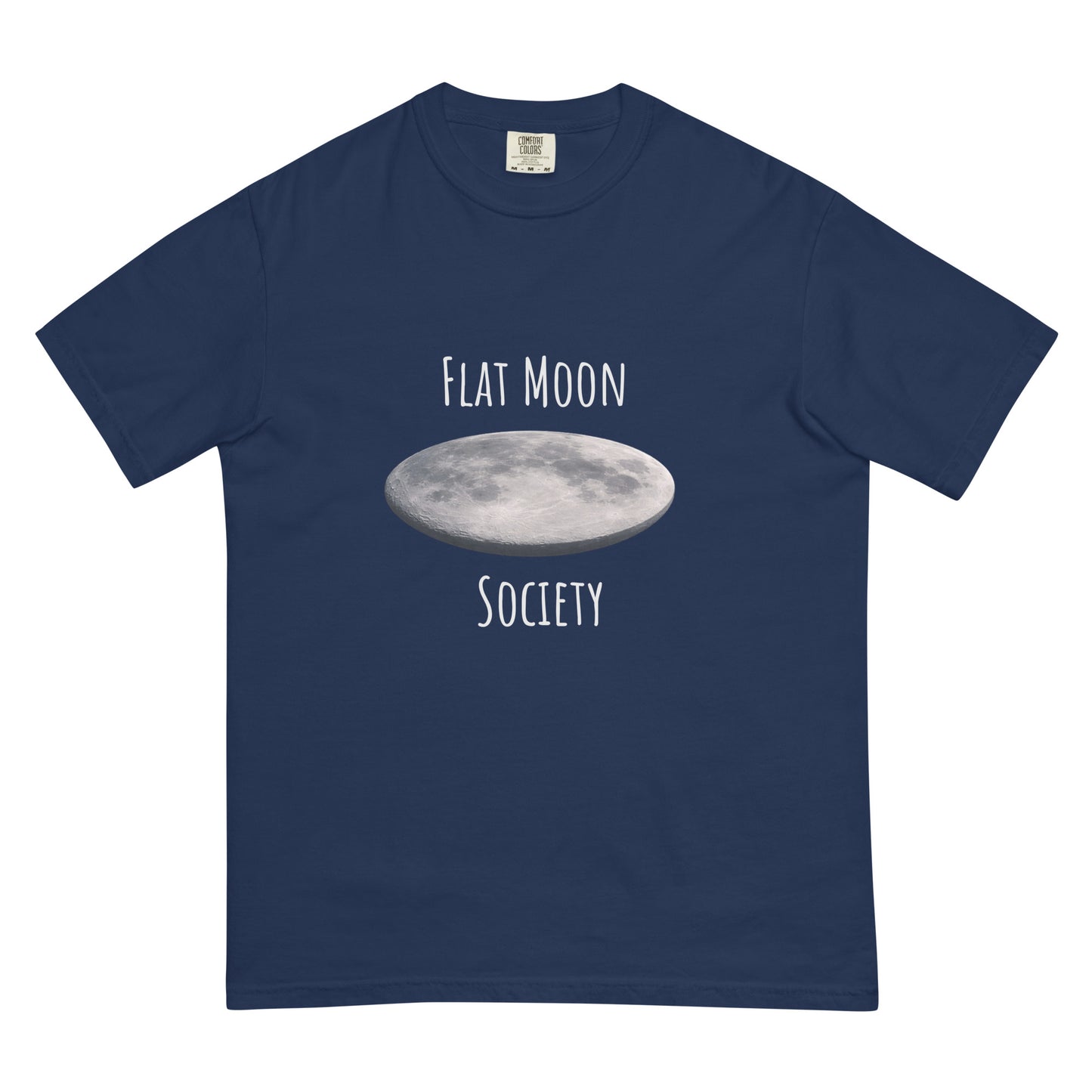 Unisex garment-dyed heavyweight navy T-shirt with crew neck and short sleeves, featuring a simple, classic fit.