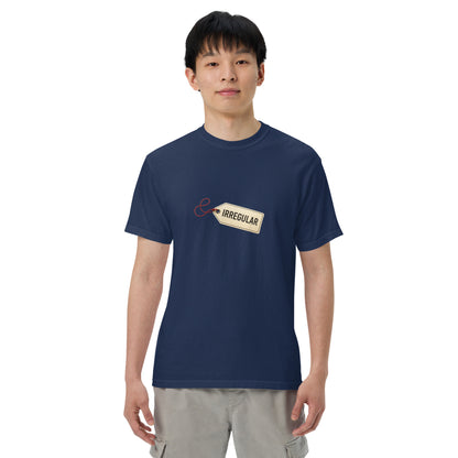 Unisex garment-dyed heavyweight T-shirt in true navy with a front design, made by wayward.biz.