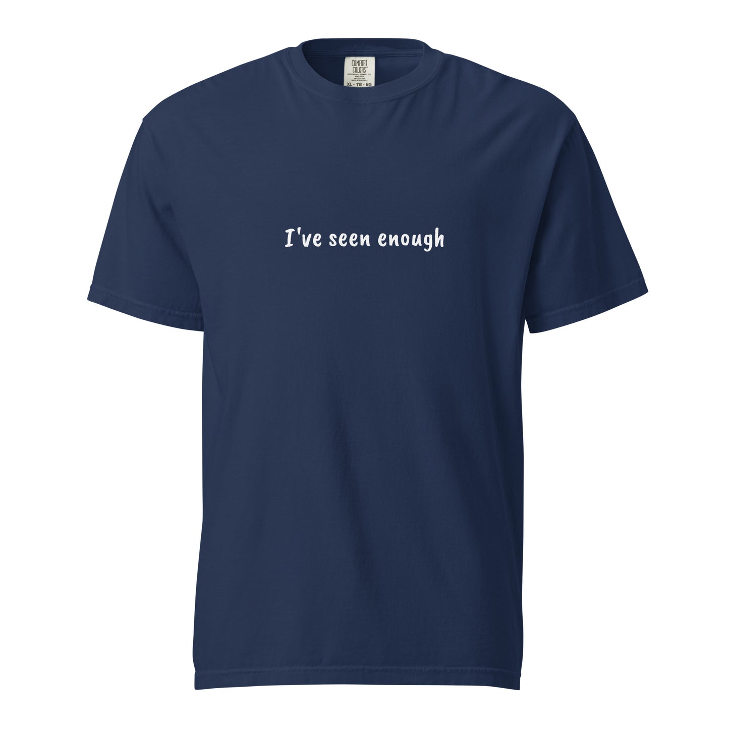 Unisex garment-dyed heavyweight navy T-shirt from wayward.biz, front view showing soft fabric and classic fit.
