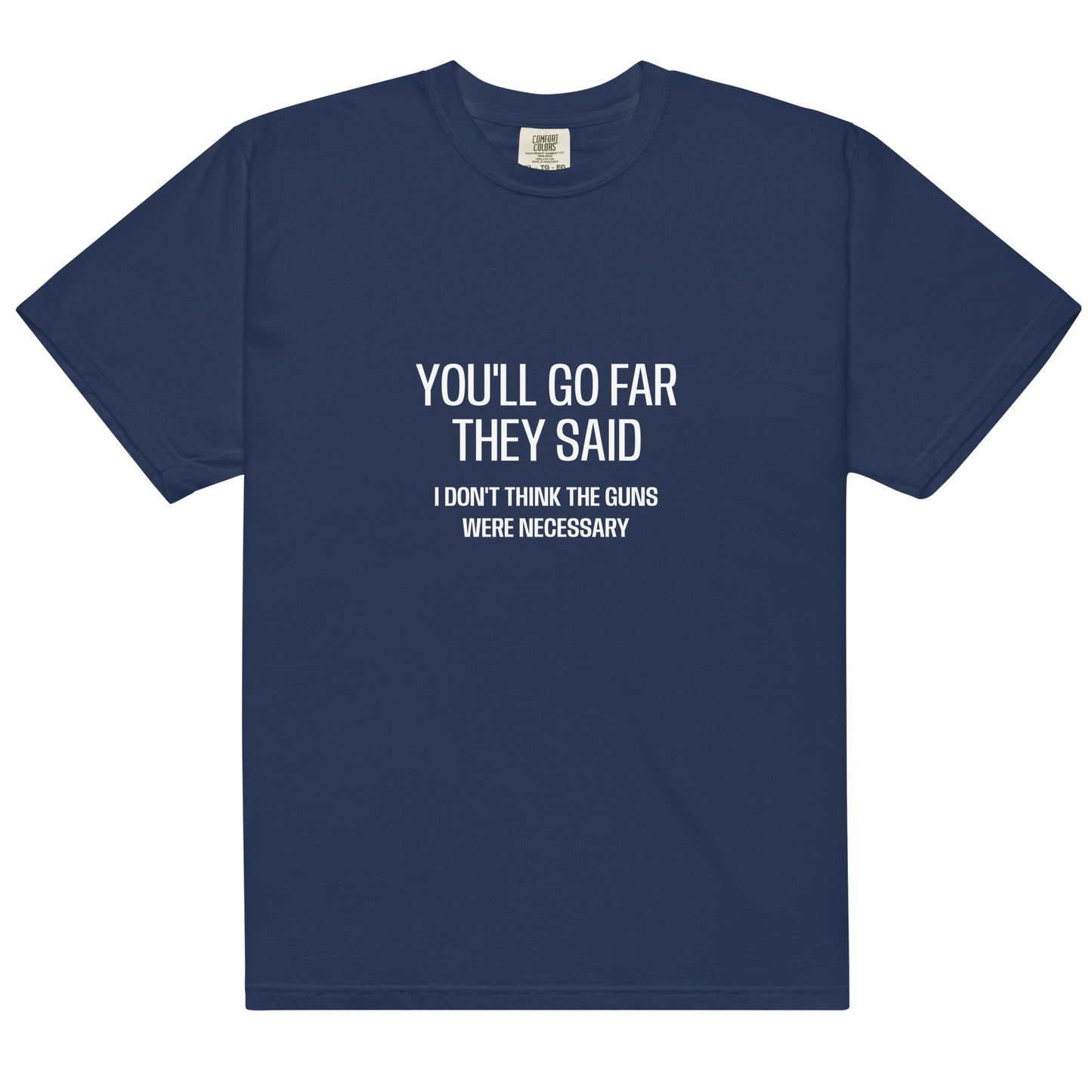 Unisex garment-dyed heavyweight T-shirt in true navy from wayward.biz, front view showing soft fabric and classic fit.