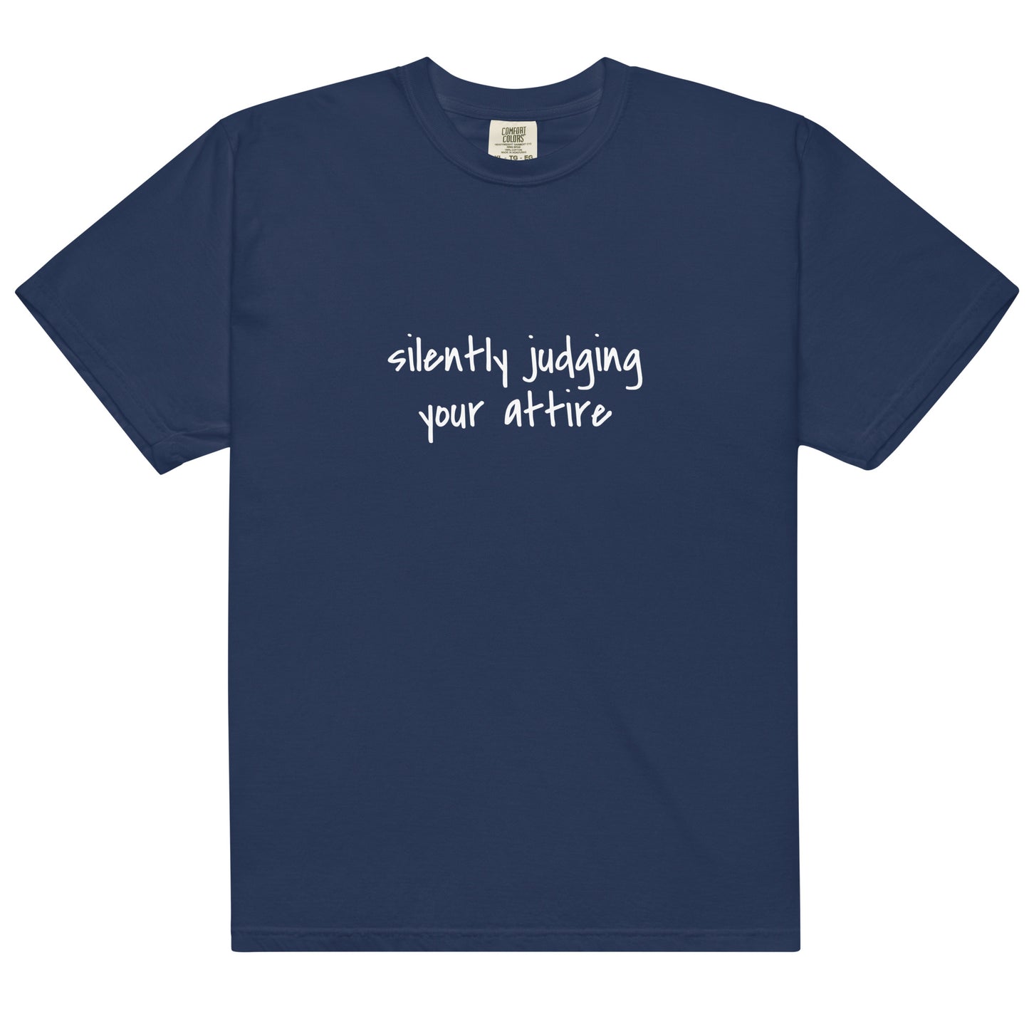 Unisex garment-dyed heavyweight T-shirt by wayward.biz in true navy, front view showing relaxed fit and durable fabric.