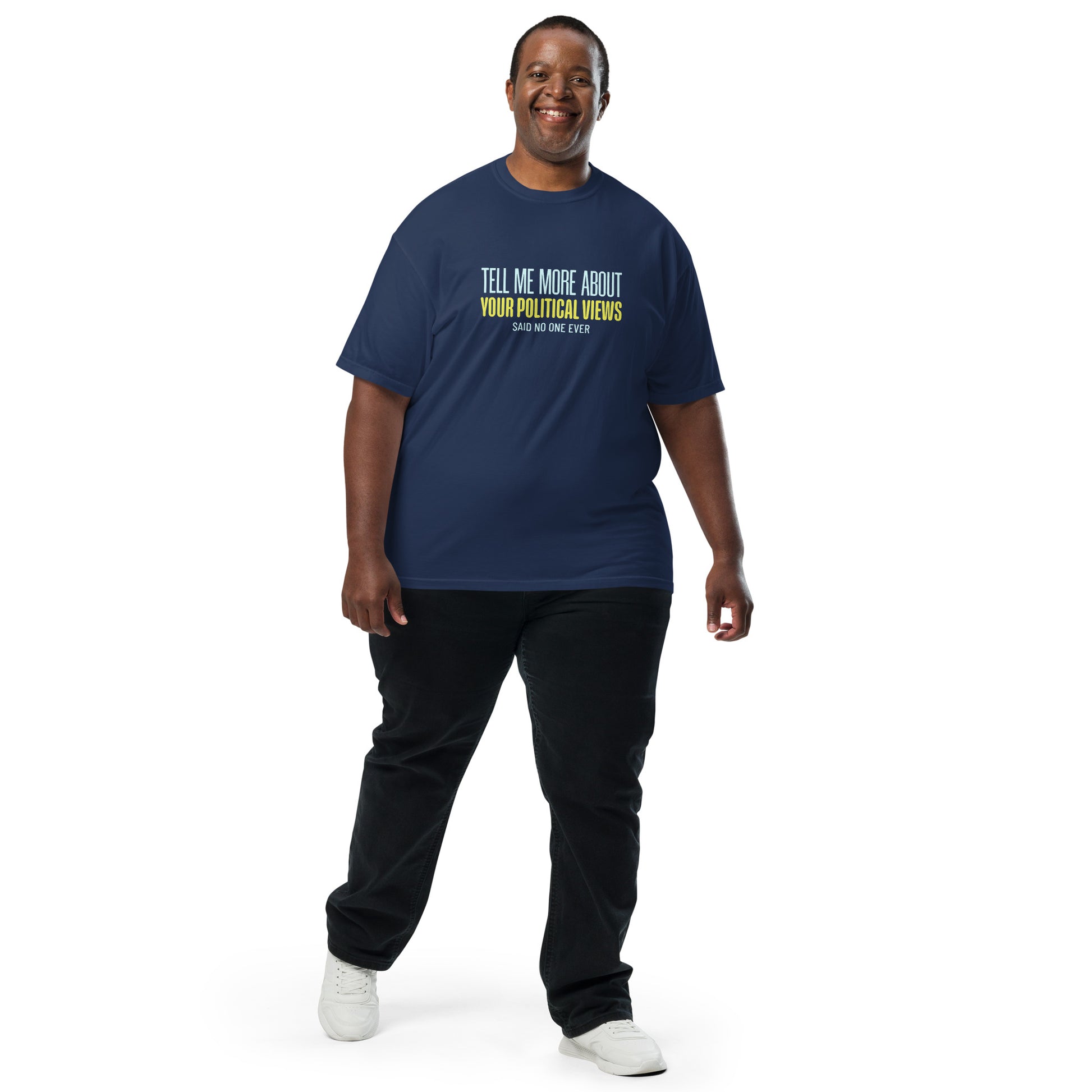 Unisex garment-dyed heavyweight T-shirt in true navy with front graphic design, by wayward.biz.