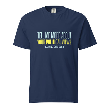 Unisex garment-dyed heavyweight T-shirt in true navy with front design, by wayward.biz, showcasing casual style and durable fabric.
