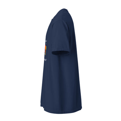 Unisex garment-dyed heavyweight T-shirt in true navy color, featuring a classic fit and durable fabric for casual wear.