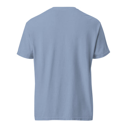 Unisex View-Master heavyweight T-shirt by wayward.biz, garment-dyed washed denim with a printed graphic on the back.