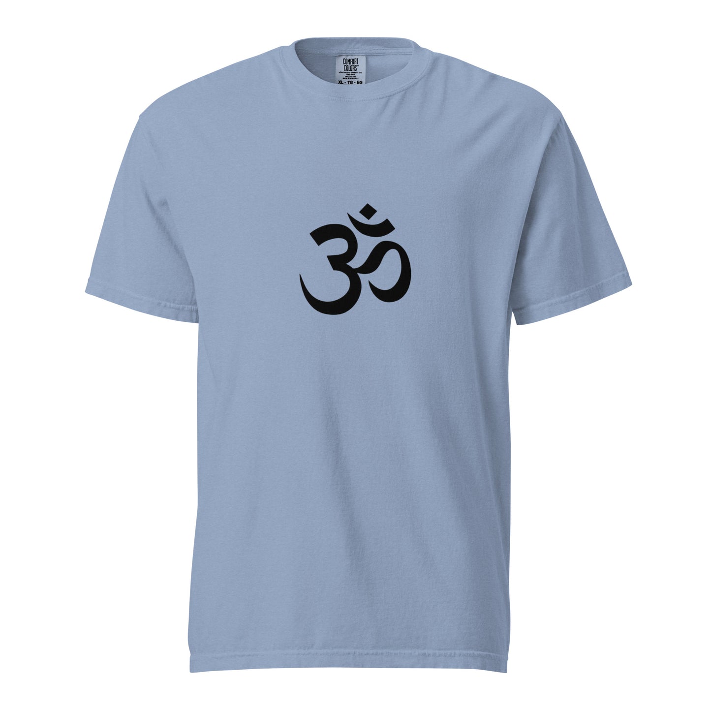 Unisex garment-dyed heavyweight T-shirt in washed denim with front design, by wayward.biz