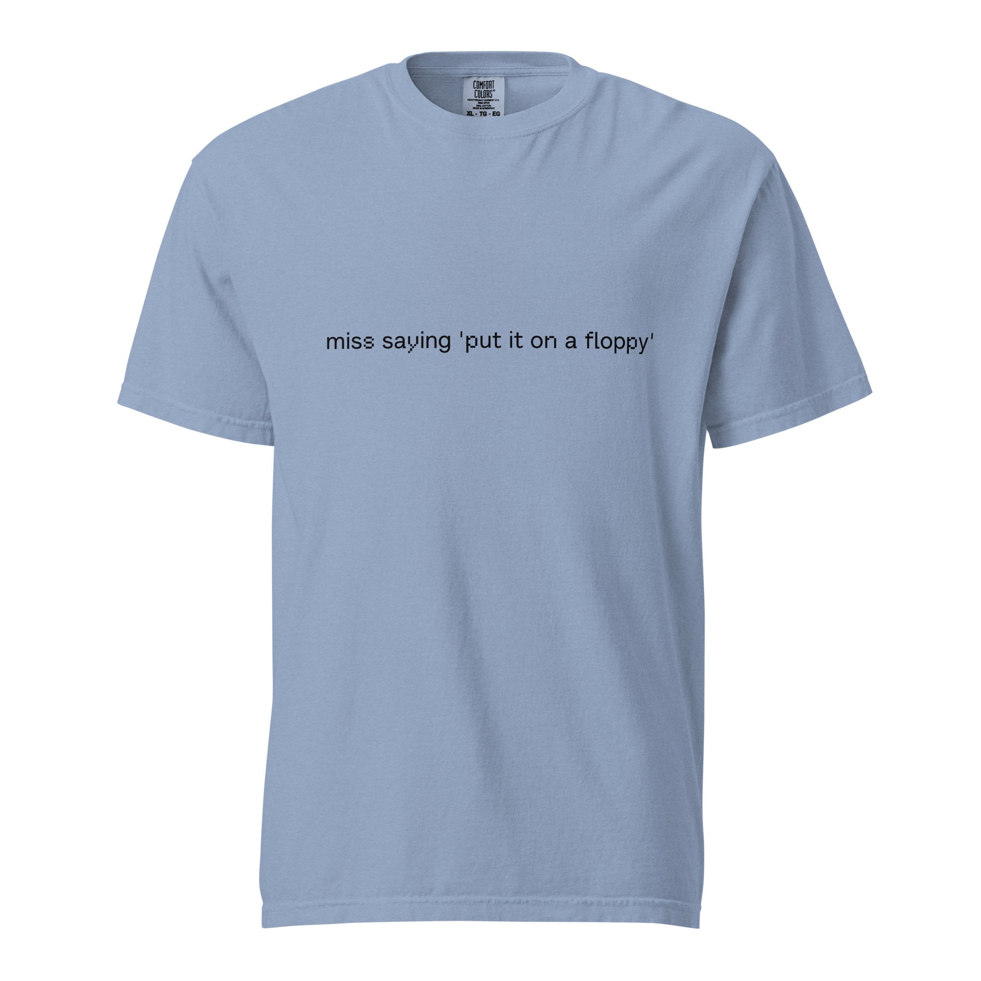 Wayward.biz unisex garment-dyed heavyweight denim T-shirt with front design, soft washed finish, casual and stylish.