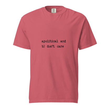 Unisex watermelon-colored garment-dyed heavyweight t-shirt by wayward.biz, front view showing casual fit and fabric texture.