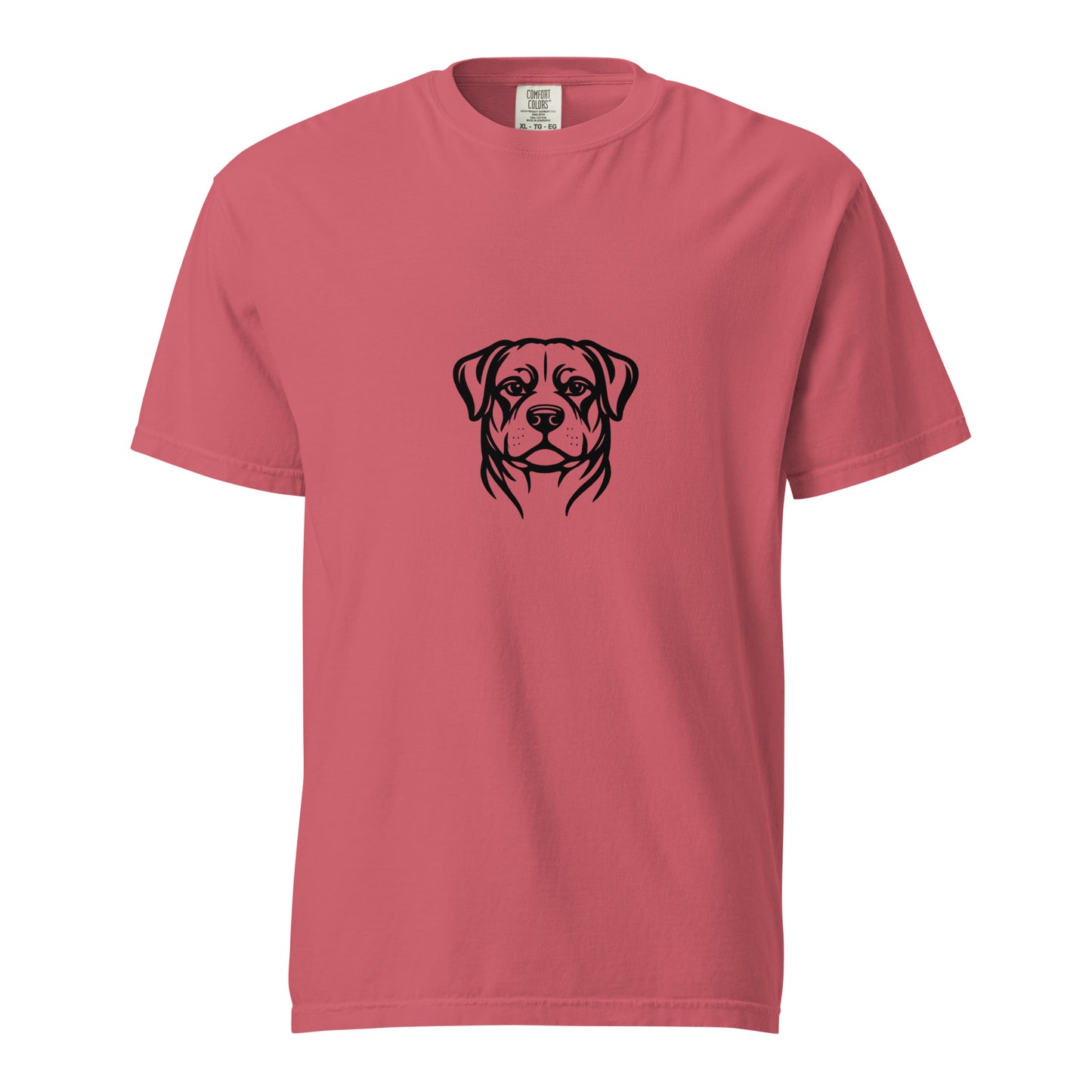 Unisex Rottweiler garment-dyed heavyweight T-shirt in watermelon color, front view showing casual fit and soft fabric texture.