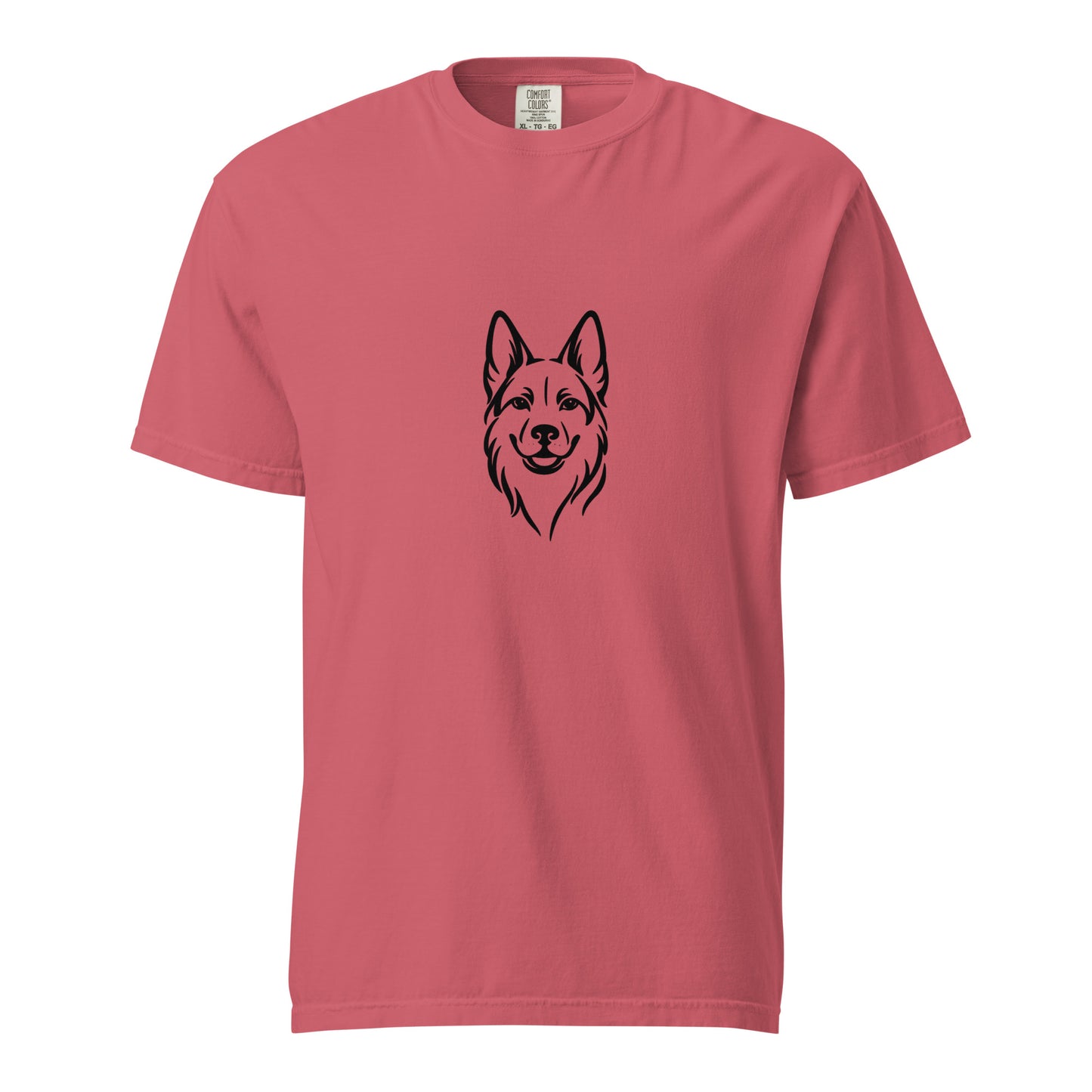 Unisex German Shepherd heavyweight garment-dyed T-shirt in watermelon color, front view, casual style, cotton fabric.